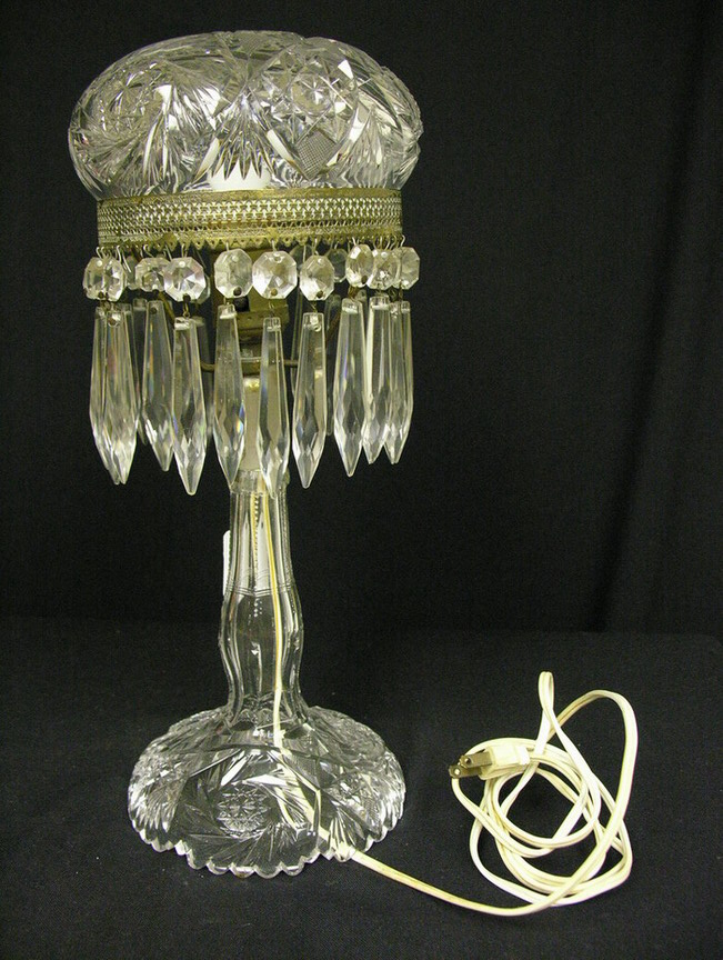 Appraisal: ABP CUT CRYSTAL BOUDOIR LAMP Hobstar Fan Whirling hobstar Diamond