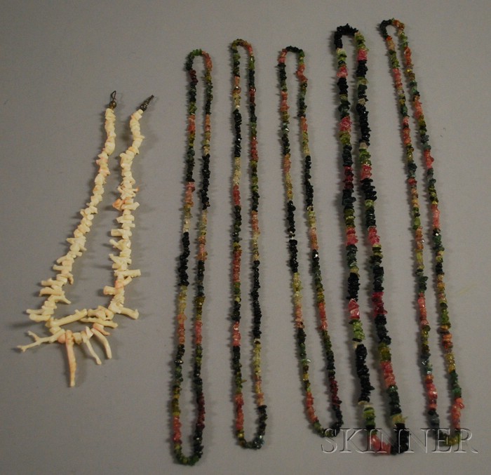 Appraisal: Six Coral and Tourmaline Necklaces one of angelskin branch coral