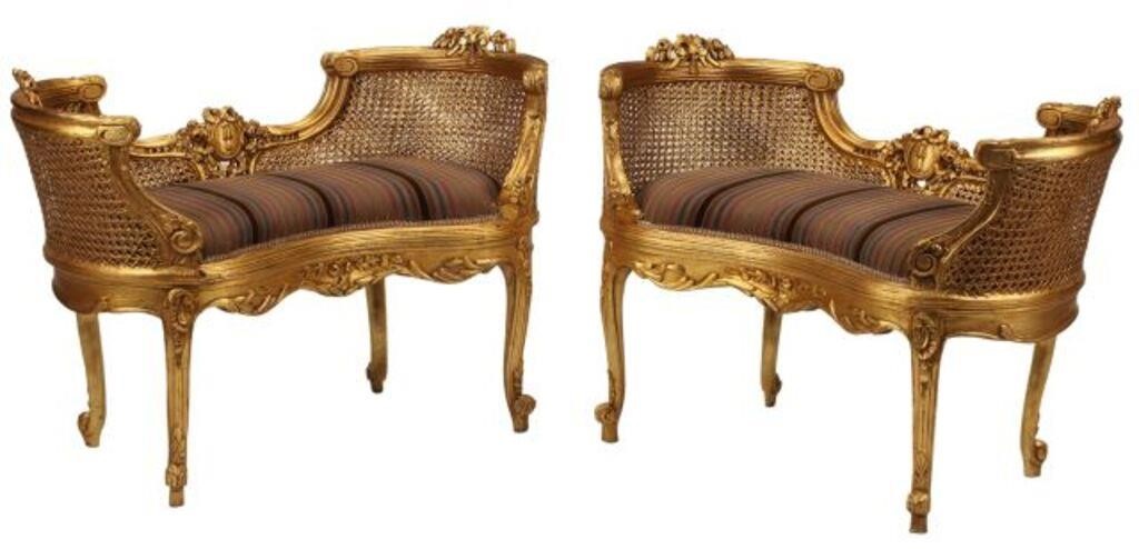 Appraisal: pair Louis XV style caned and upholstered window seats approx