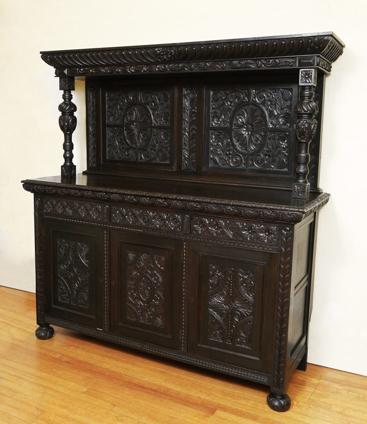 Appraisal: HEAVILY CARVED JACOBEAN STYLE COURT CUPBOARD Antique ornately carved with