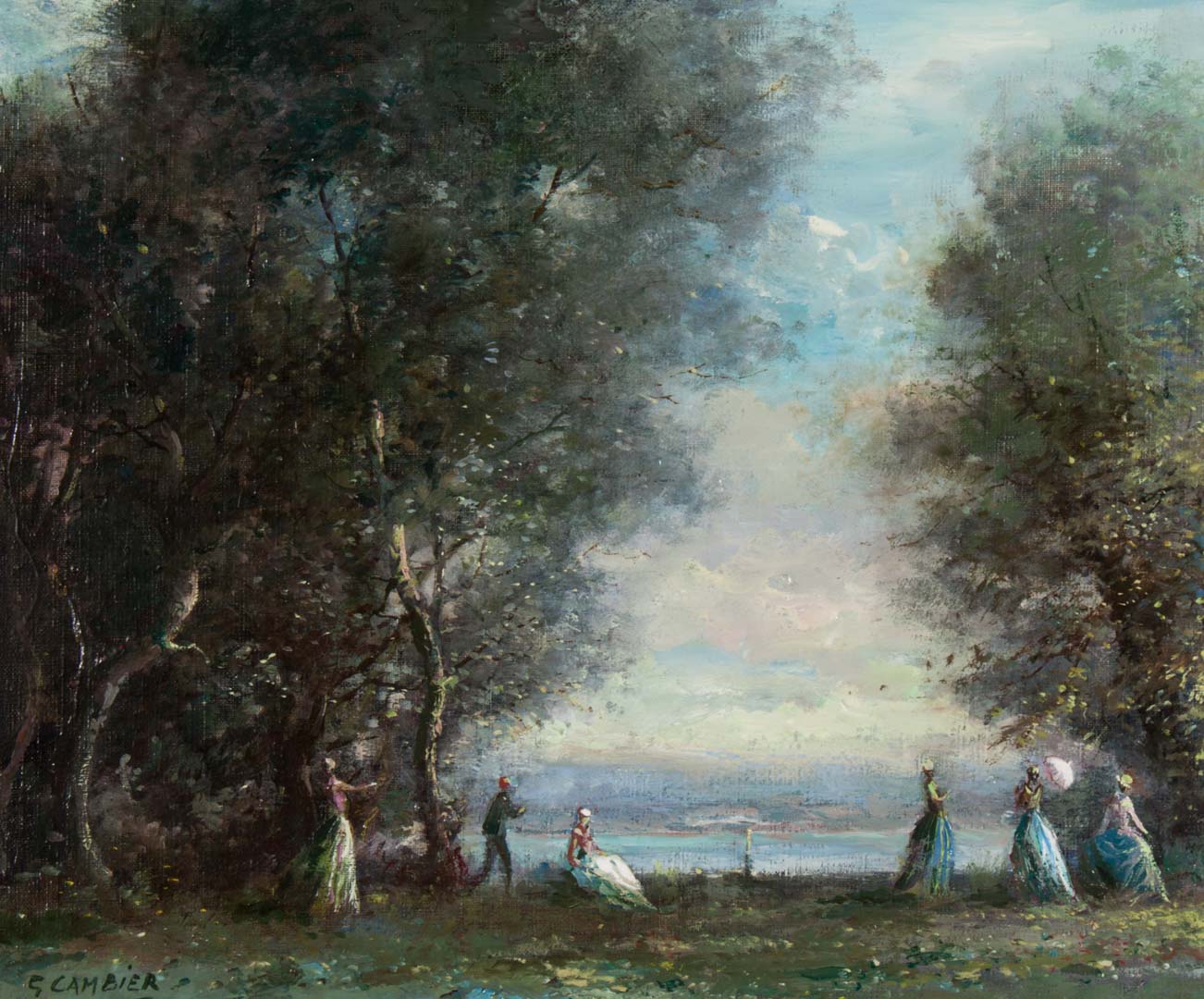 Appraisal: Guy Cambier Figures in a Park oil on canvas French