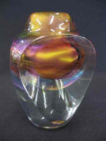 Appraisal: Jon Kuhn Art Glass Vase internally decorated well known artist