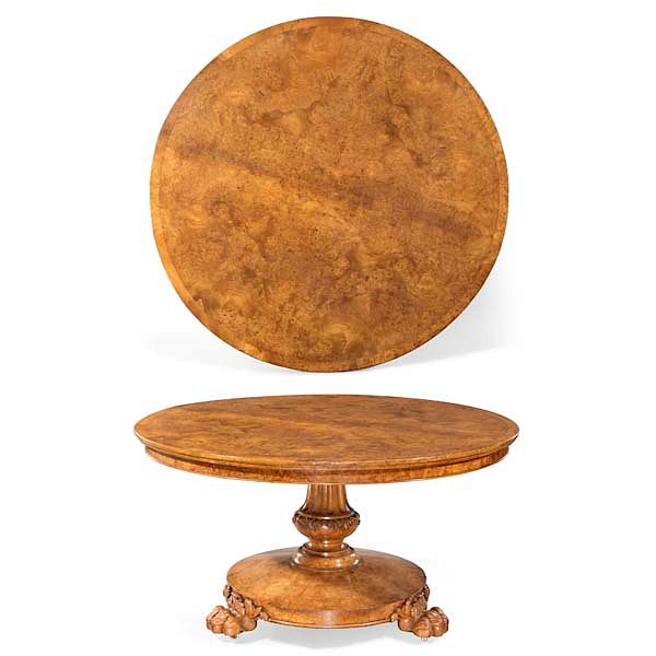 Appraisal: An English carved burl elm center table A good quality