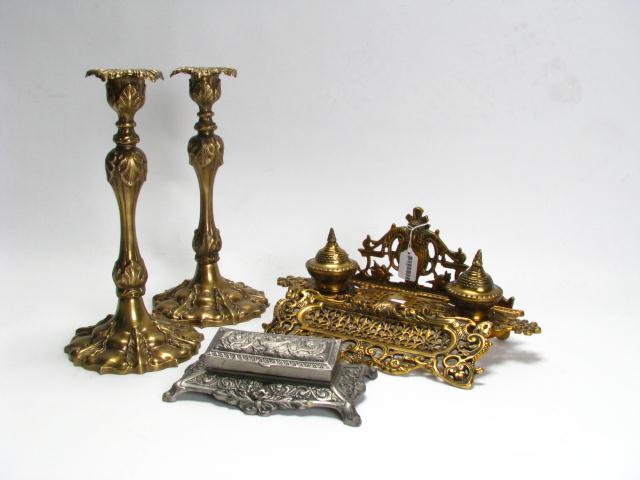 Appraisal: Group of Cast Metal Accessories including ink stand and stamp