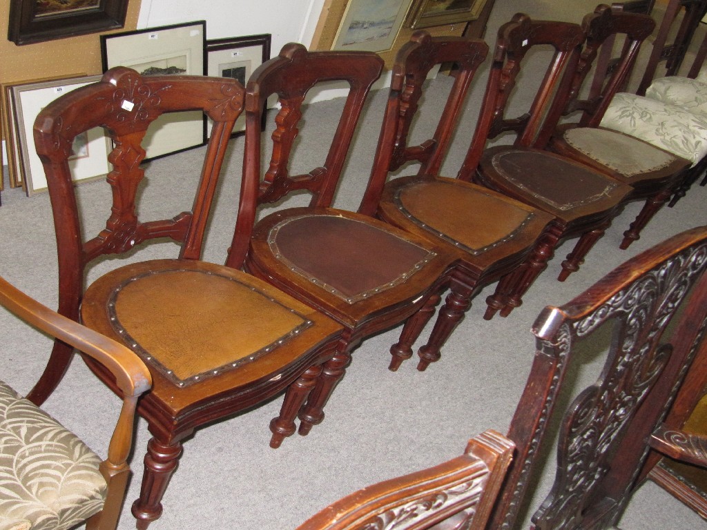 Appraisal: Set of five Victorian mahogany church style chairs