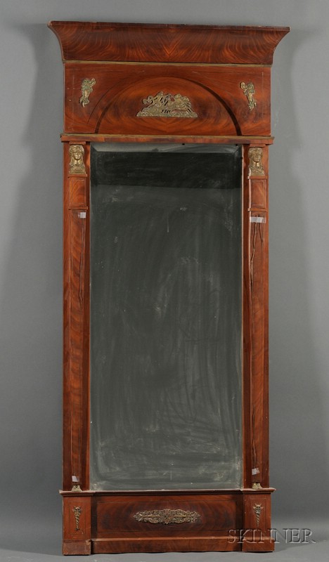 Appraisal: Empire Revival Bronze-mounted Mahogany Hall Mirror late th century demilune