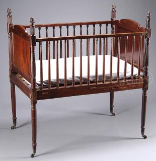 Appraisal: PERIOD SHERATON TURN LEGGED CRIB WITH FLUTED POSTS AND PINEAPPLE