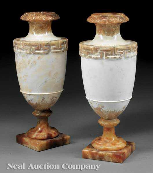 Appraisal: A Pair of Italian Carved Alabaster Urns late th early