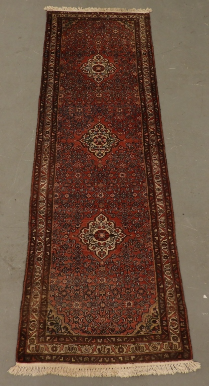 Appraisal: PERSIAN ORIENTAL WOOL CARPET RUG RUNNER Persia Circa Three medallions