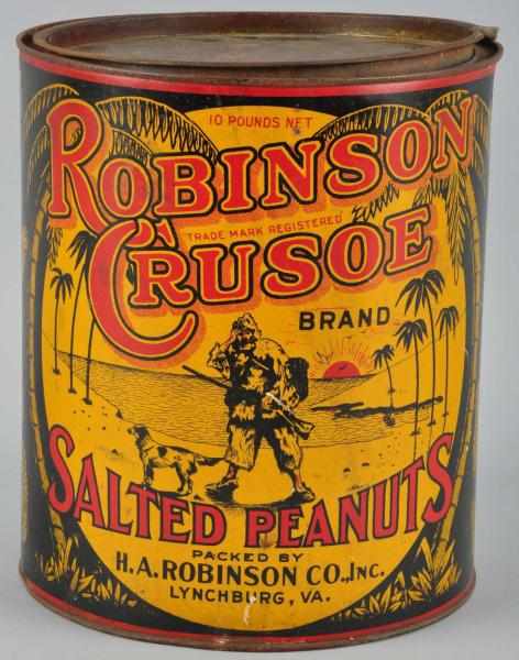 Appraisal: Robinson Crusoe Salted Peanuts -Pound Can Description Nice image of