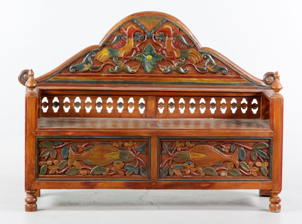 Appraisal: - Indonesian Bench Indonesian bench with ornate whimsical animal figures