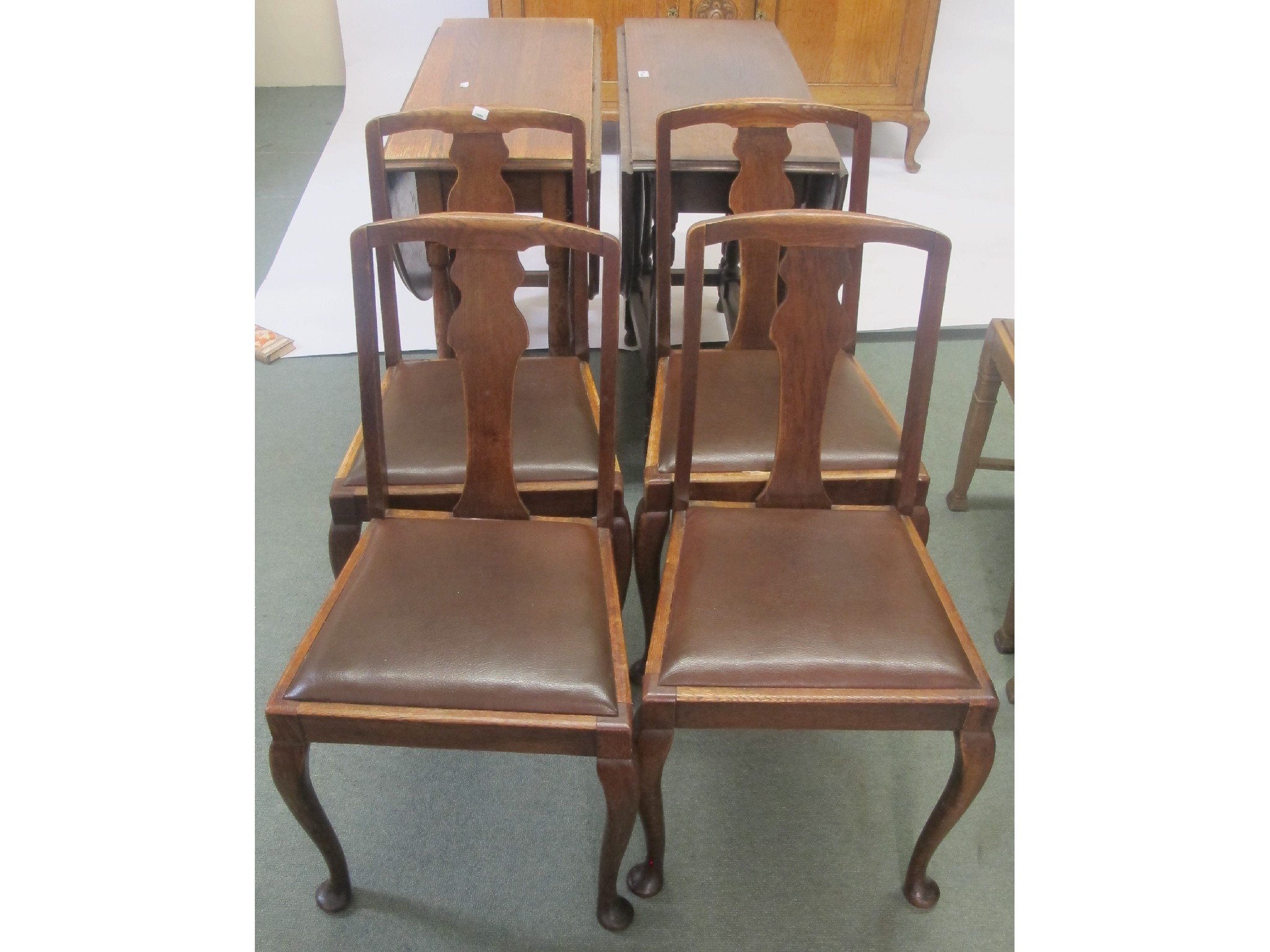 Appraisal: Two oak gateleg tables and four oak chairs