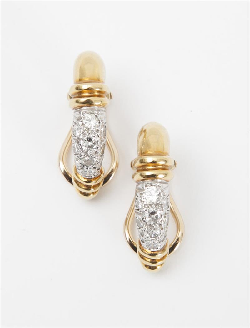 Appraisal: PAIR OF TIFFANY CO K GOLD AND DIAMOND EARCLIPS The