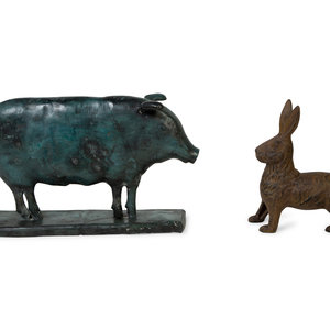 Appraisal: A Cast Iron Rabbit and a Patinated Metal Pig TH