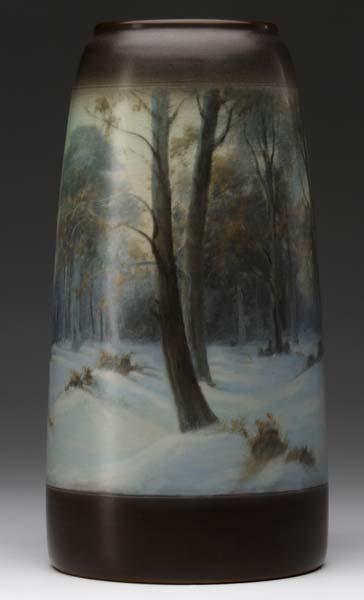 Appraisal: ROOKWOOD Scenic Vellum vase painted by Frederick Rothenbusch with a