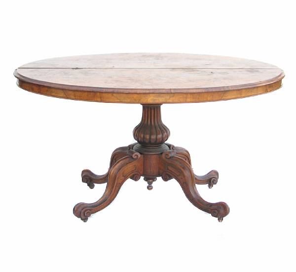 Appraisal: A Victorian burled walnut breakfast table third quarter th century