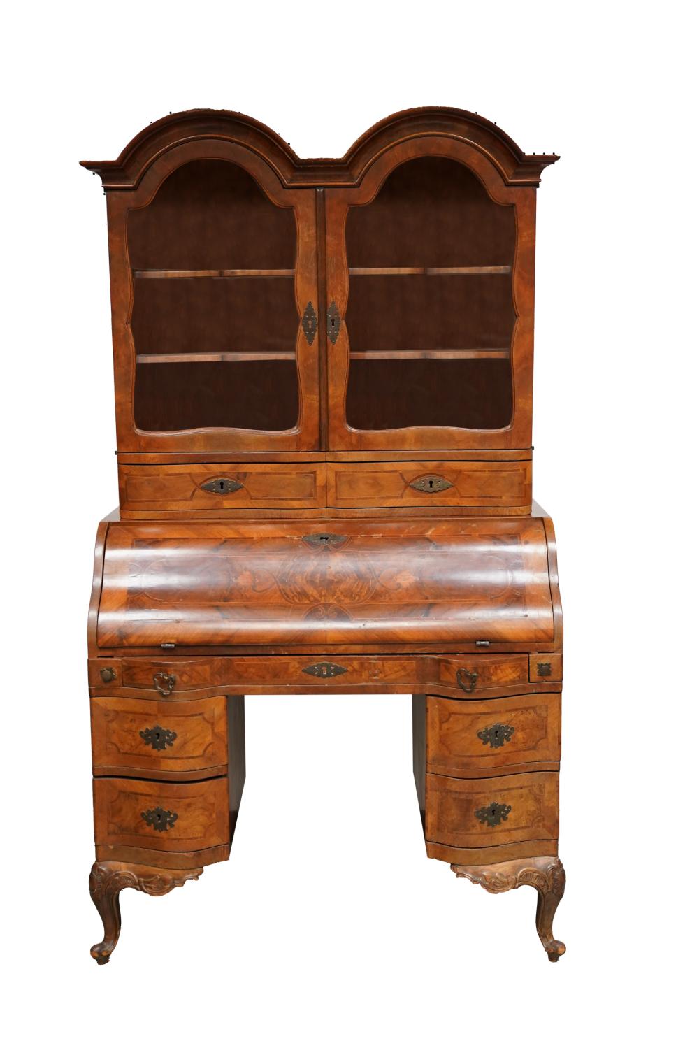 Appraisal: CONTINENTAL INLAID WALNUT SECRETARY BOOKCASEconstructed in two parts the double-dome