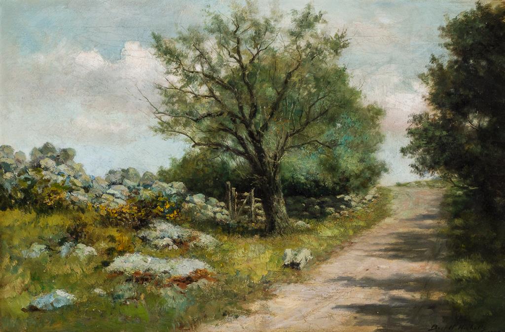 Appraisal: BURR NICHOLLS American - Landscape with Rock Wall and Trees