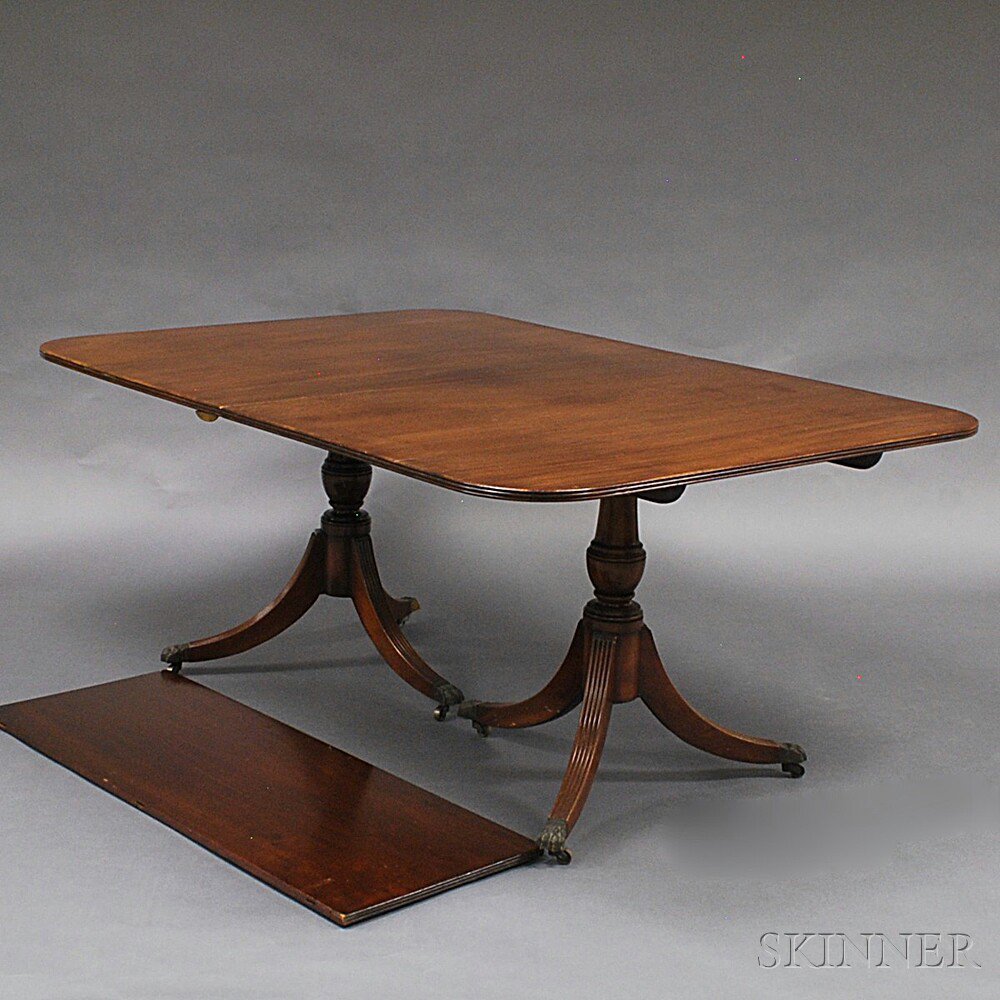 Appraisal: George III-style Mahogany Double-pedestal Dining Table the top with reeded