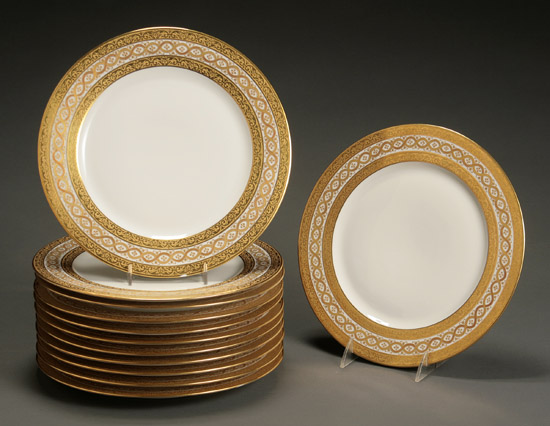 Appraisal: Set of Twelve Limoges Parcel-Gilt Dinner Plates William Gu rin