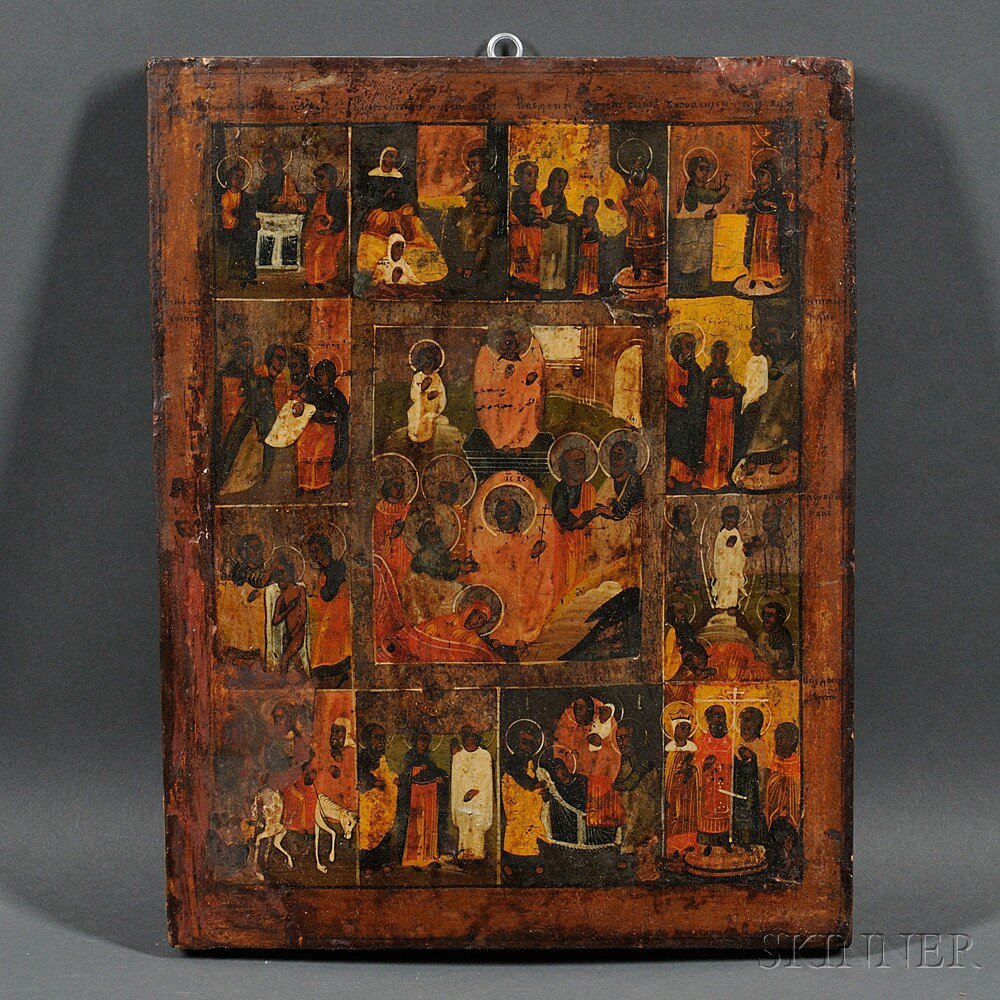 Appraisal: Russian Composite Icon th century with a central scene of