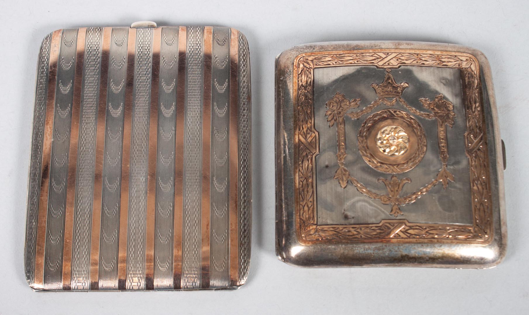 Appraisal: Two American sterling silver cigarette cases th century Watrous cigarette