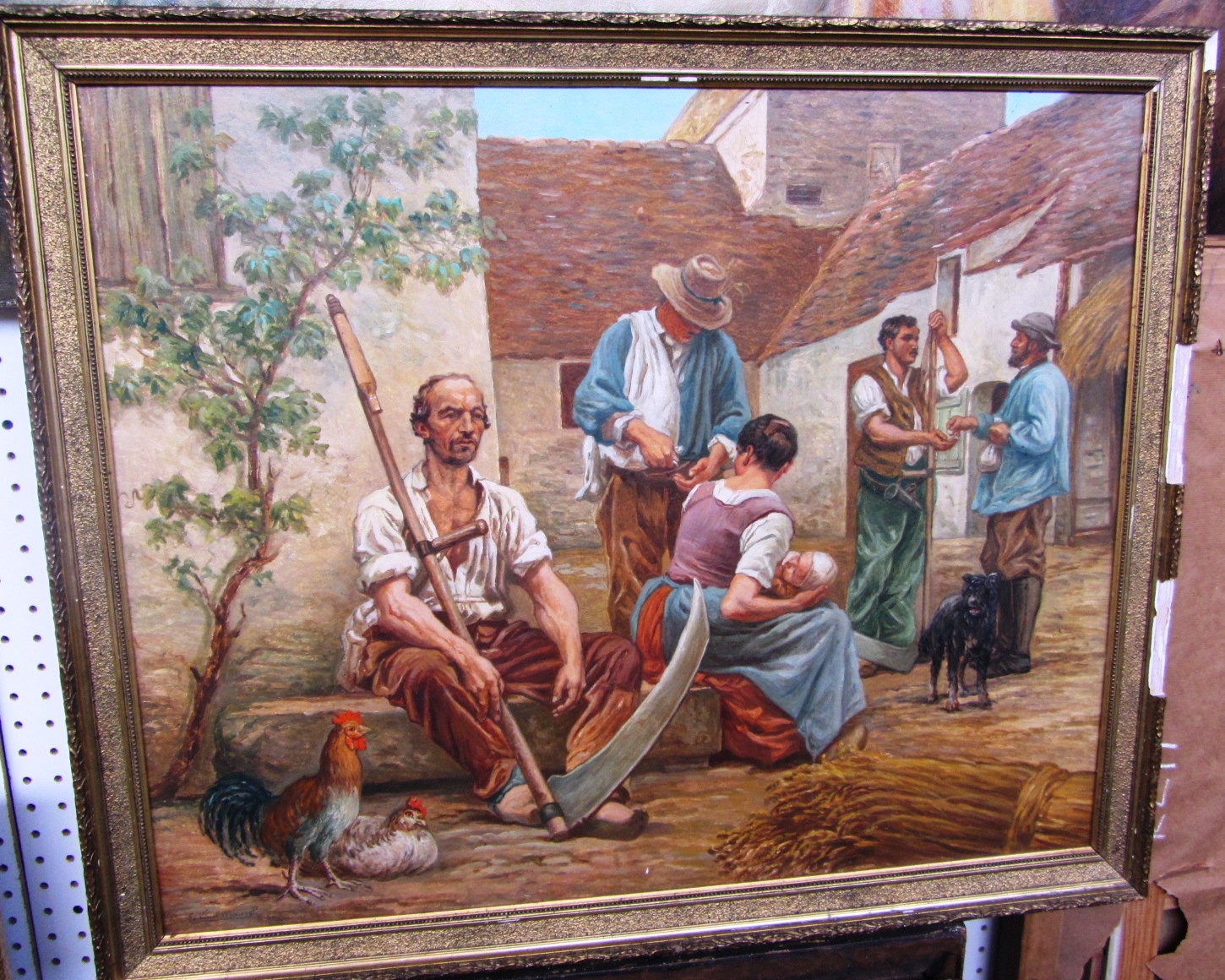 Appraisal: E Caul Manzel early th century Resting harvesters oil on