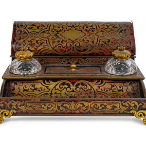 Appraisal: A French Tortoise Shell Inlaid Boulle Marquetry Standish th Century