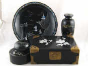 Appraisal: A mixed lot of items in black lacquer with mother