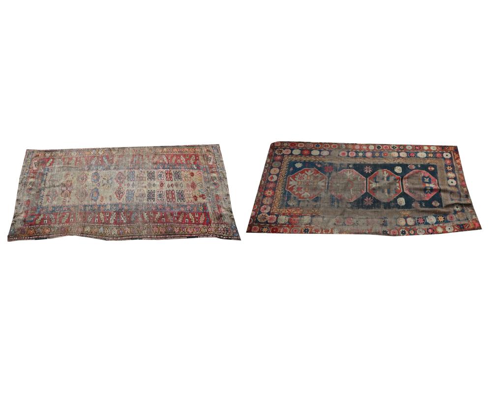 Appraisal: TWO PERSIAN THROW RUGSwool Condition each heavily worn one '