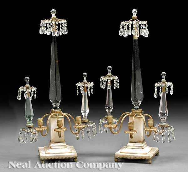 Appraisal: A Pair of Continental Marble and Crystal Girandoles th c