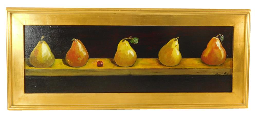 Appraisal: Sara J Reid oil on canvas depicts modern still life