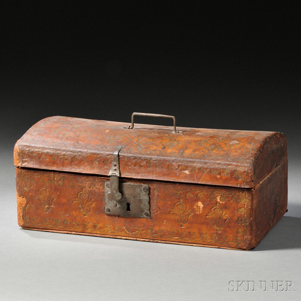 Appraisal: Gilt Tooled Leather-covered Wood Dome-top Box England or America late