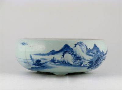 Appraisal: A large Chinese Transitional shallow bowl painted in blue with