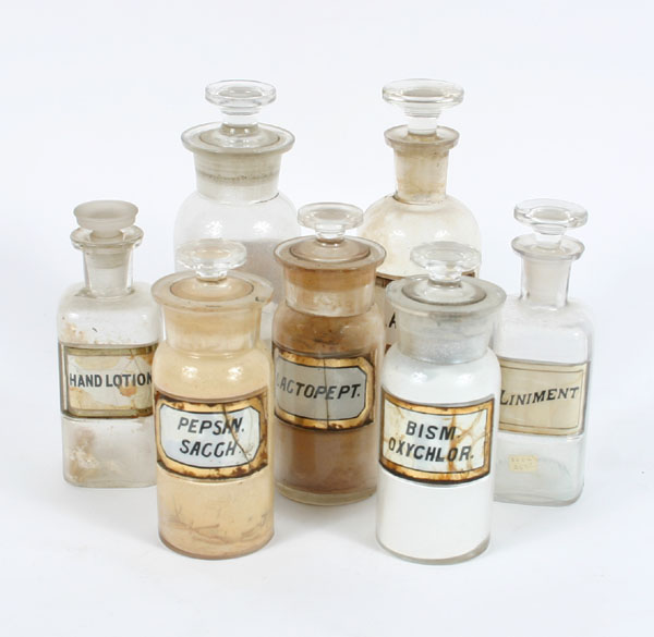 Appraisal: Lot of Pharmacy apothecary bottles with glass label and stoppers