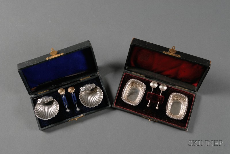 Appraisal: Two Boxed Victorian Edward VII Pairs of Salt Cellars with