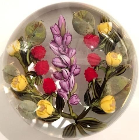 Appraisal: CLINTON SMITH PAPERWEIGHT FLORAL WITHRASPBERRIES SIGNED CONTEMPORARY MAKER DIAMETER GOOD