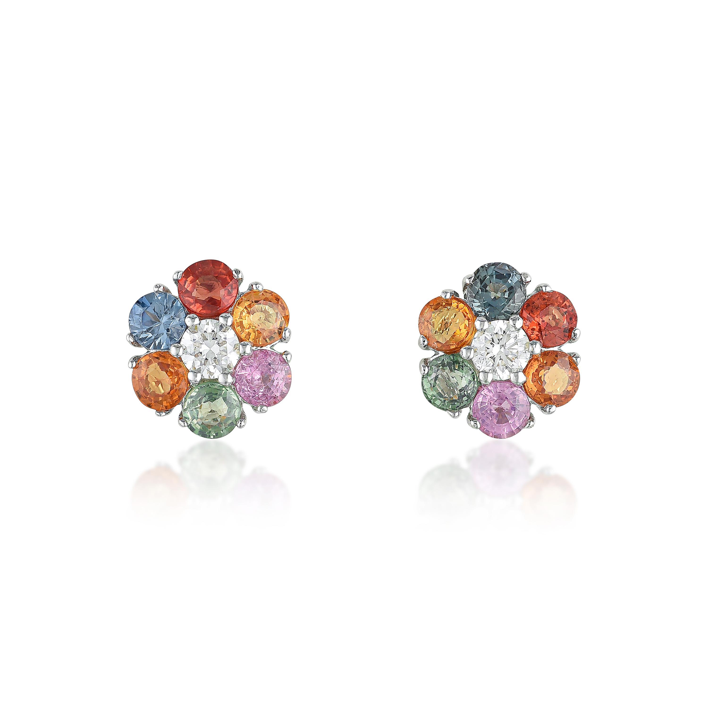 Appraisal: MULTI COLORED SAPPHIRE AND DIAMOND FLOWER EARRINGS METAL K white