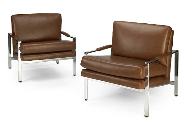 Appraisal: A pair of Milo Baughman chrome and leather upholstered club