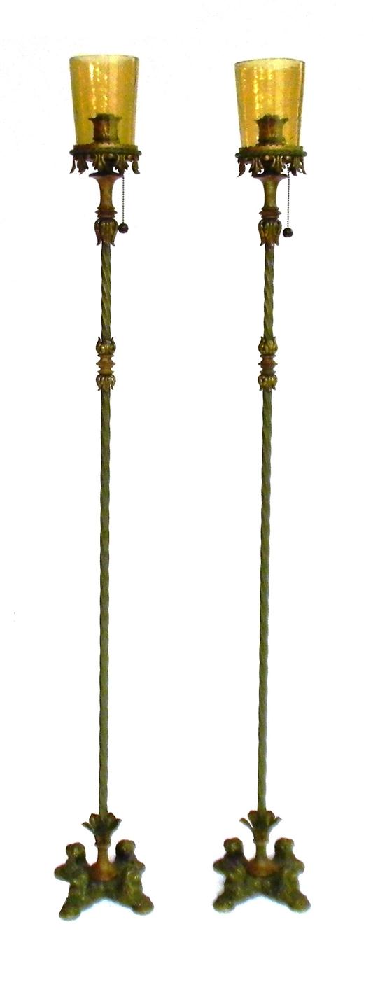 Appraisal: Pair of Classical Revival torchiere floor lamps circa wood and