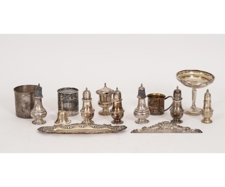 Appraisal: Sterling silver tableware to include salt pepper shakers an ornate