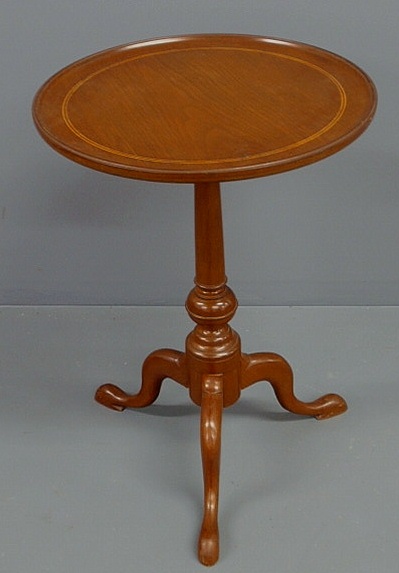 Appraisal: Queen Anne style walnut candlestand c with a tilt inlaid