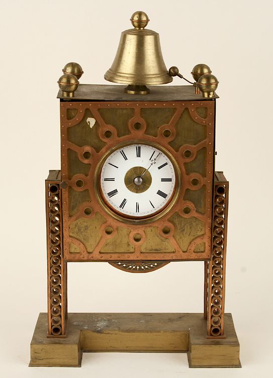 Appraisal: BRASS AND COPPER MANTLE CLOCK MARKED HUREL A mid century