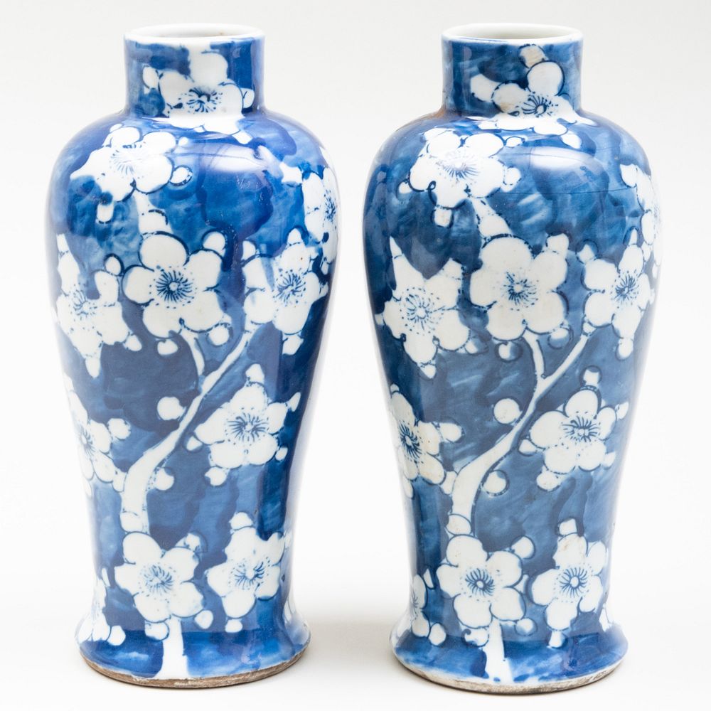 Appraisal: Pair of Chinese Blue and White Porcelain Vases Decorated with