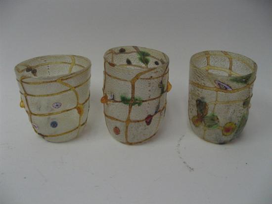 Appraisal: Three Art Glass Tumblers with overlaid and embedded designs Unsigned