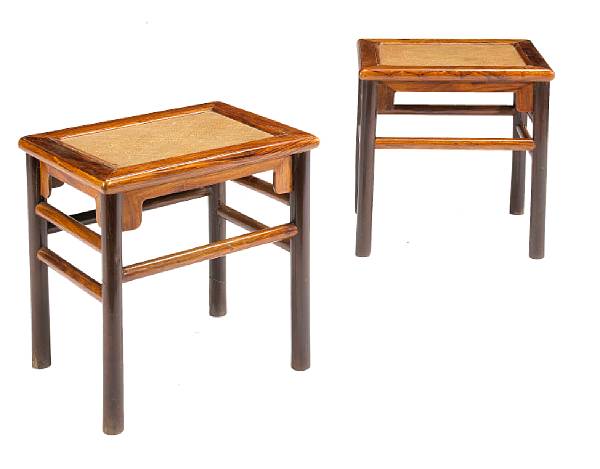 Appraisal: A pair of huanghuali and mixed wood small tables Fangdeng