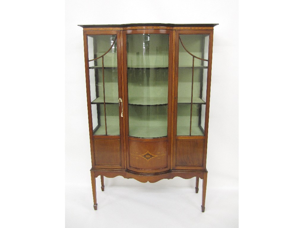 Appraisal: An Edwardian mahogany inlaid display cabinet bearing a satinwood inlaid