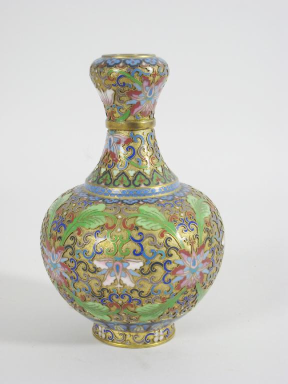 Appraisal: An Oriental Champleve enamel club shape Vase with floral design