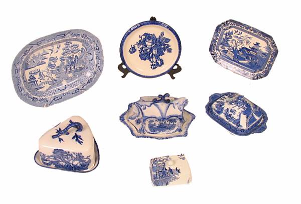 Appraisal: A group of Staffordshire blue and white table articles comprising