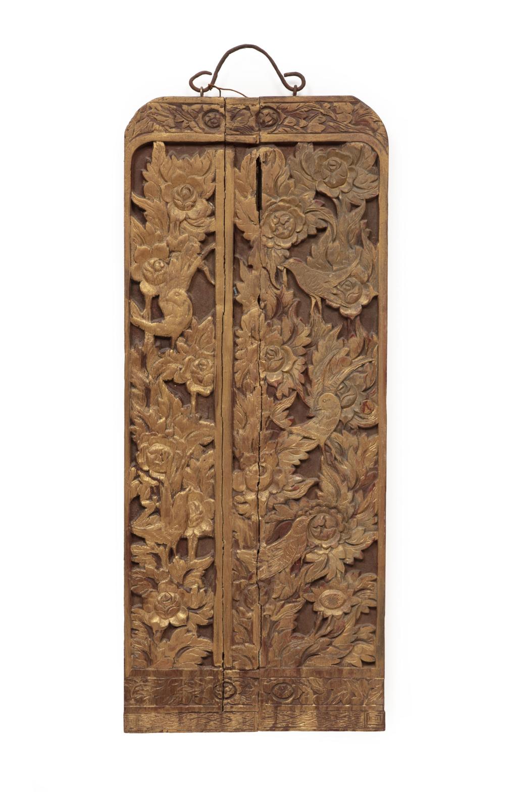 Appraisal: Chinese Giltwood Wall Panel Qing Dynasty - carved with birds